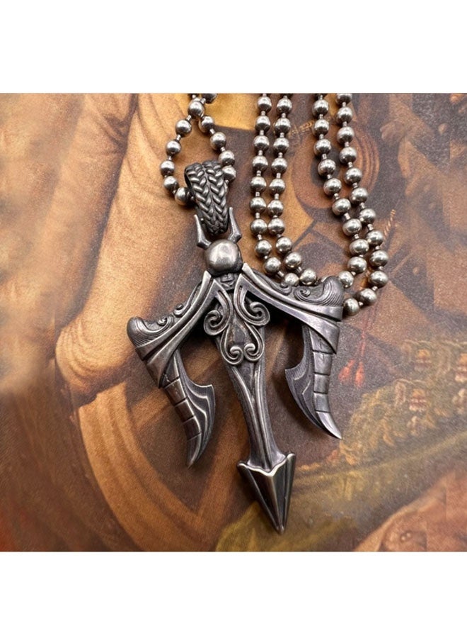 نيوترل قوة المحيط - قلادة ترايدنت شخصية تناسب جميع الأذواق، قلادة عصرية من الهيب هوب بتصميم الشارع الكلاسيكي للجنسين (فضي عتيق) - Image 3