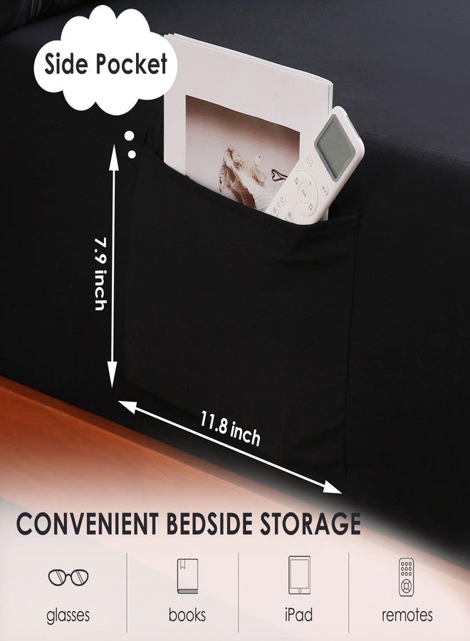 جي اس دي طقم ملاءات سرير JSD أسود مقاس كوين مع جيب جانبي للتخزين، 4 قطع من ملاءات السرير المصنوعة من الألياف الدقيقة الناعمة المصقولة، جيب عميق إضافي 16 بوصة - Image 3