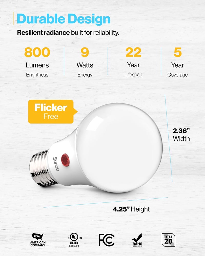 Sunco Lighting Sunco 10 Pack Dusk to Dawn LED Outdoor Light Bulb A19, Photocell Automatic for Exterior Lighting, 800 LM, 9W (60W Eqv.), 5000K Daylight, Auto On/Off Sensor, IP65 Rated UL - Image 5