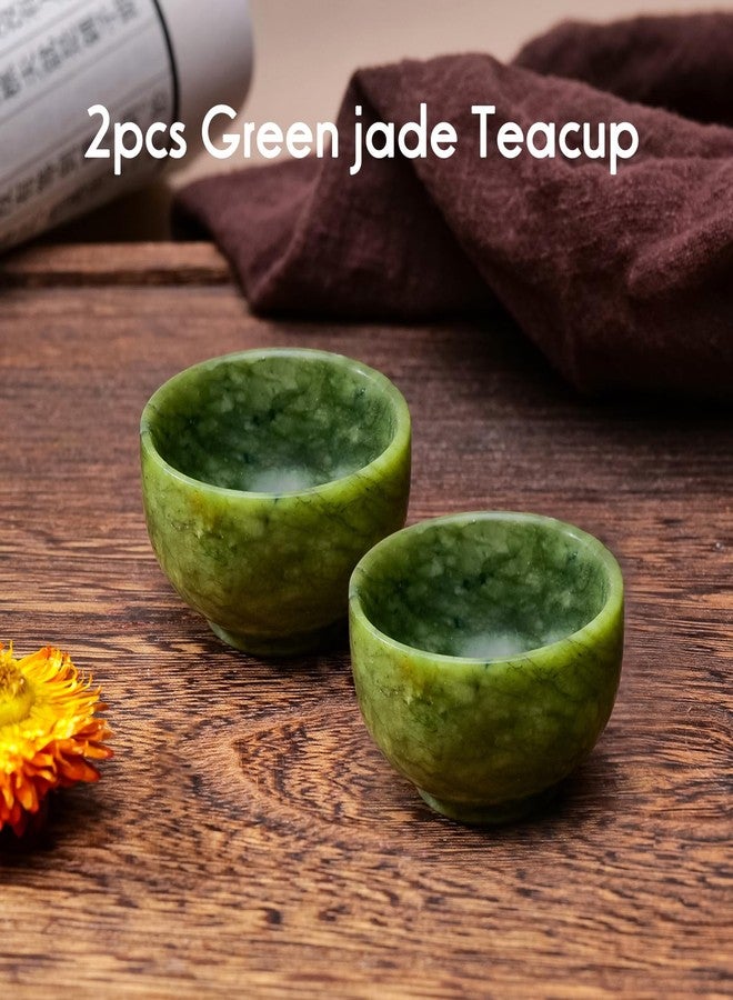 Runyangshi 2PCS Natural Jade Tea Cup Set Green Jade Healing Crystal Water Cup Hand Carved Bowl Gongfu Tea Set Reiki Meditation Home Decor Gift - Image 3
