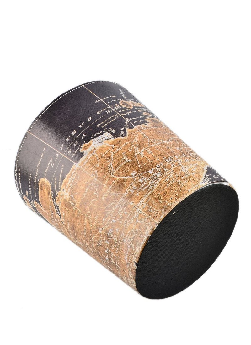 Generic Wastebasket GTKRTU PU Leather European Style Retro Trash Can Waste Paper Basket Waste Can Wastebin Dustbin Garbage Bin Without Lid - Map Pattern  - Image 2