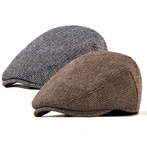 LADYBRO 2 Pack Brown+Grey Newsboy Cap Hunting Cabbie Irish Wool Hat for Men (L/XL, 7 5/8) - Image 5