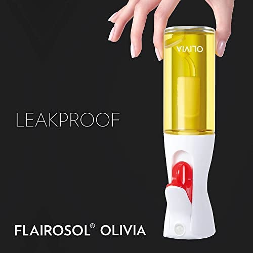 Flairosol فلايروسول أوليفيا. الرذاذ المتقدم الأصلي للزيت للطهي، المطبخ، السلطات، الشواء، رذاذ مستمر مع تحكم في الكمية، 130 مل زجاجة رذاذ زيت الزيتون (طباعة بيضاء) - Image 4