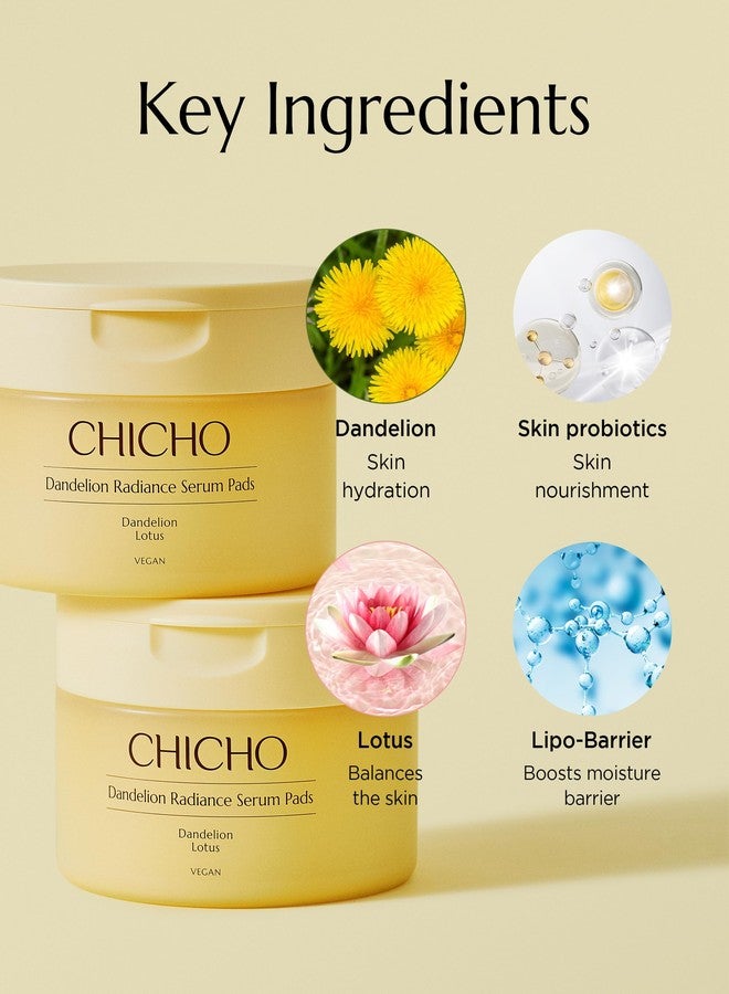 CHICHO Dandelion Radiance Serum Pads (90 Pads) – Jumbo 8cm Quick Mask Toner Pads – 80.2% Dandelion Biome + Lotus, Vegan pH 5.2, Sensitive Skin - Image 5