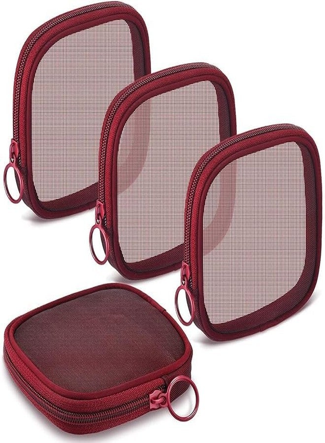 Clickswift® Mesh Makeup Pouch Small Zipper Cosmetic Bags for Women Square Fashion Lipstick Pouches for Women, Nylon Mini Cash Toiletry Organizer Bag for Daily Accessories - 1pcs (Wine Red) - Image 3