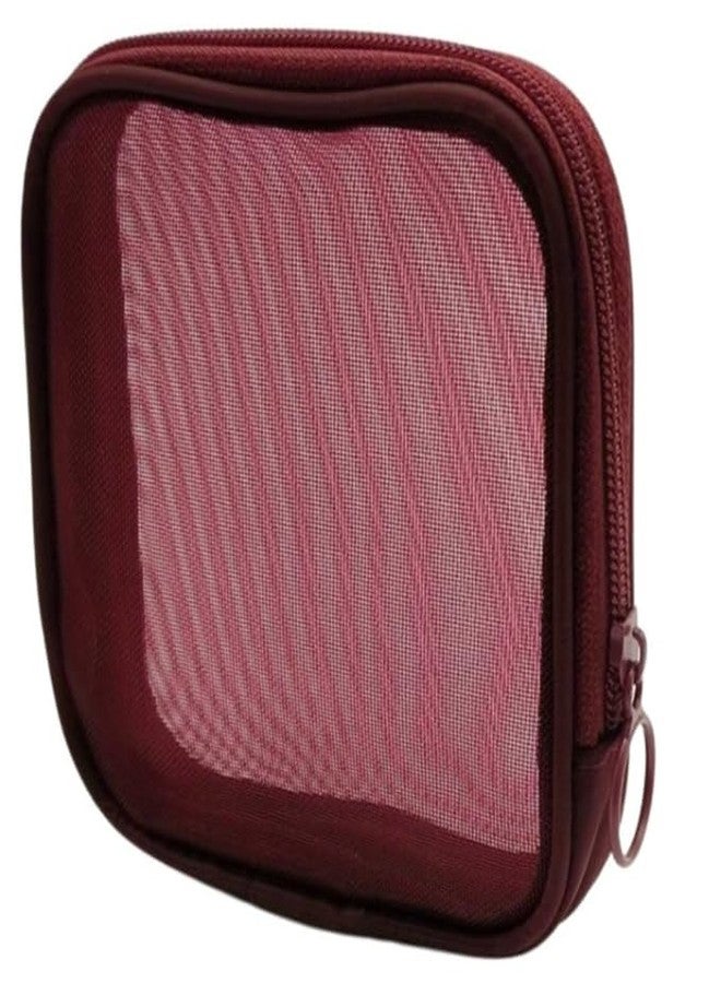 Clickswift® Mesh Makeup Pouch Small Zipper Cosmetic Bags for Women Square Fashion Lipstick Pouches for Women, Nylon Mini Cash Toiletry Organizer Bag for Daily Accessories - 1pcs (Wine Red) - Image 1