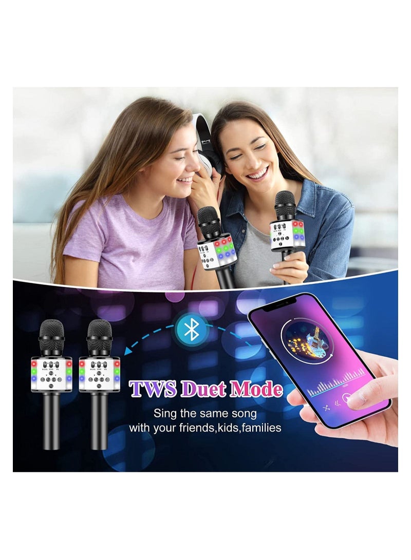 Black Portable Karaoke Mic Speaker Player Recorder Machine for Kids and Adults, Handheld Wireless Bluetooth Microphone with LED Lights for Birthday Home Party  - Image 4