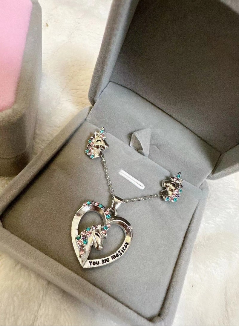 SYNSYB Unicorns Gifts for Girls,Unicorn Necklace and Earrings Set for Women Girls Pretty Jewellery With box gift for Daughter Granddaughter Niece - Image 2