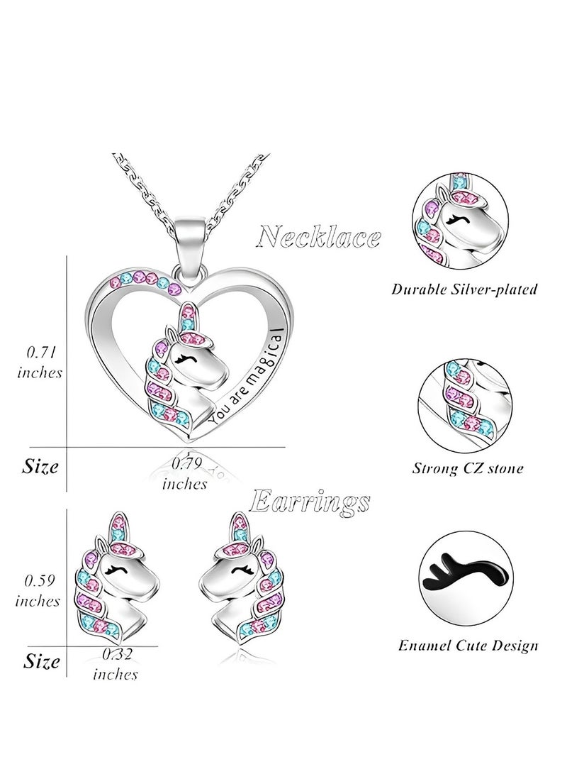SYNSYB Unicorns Gifts for Girls,Unicorn Necklace and Earrings Set for Women Girls Pretty Jewellery With box gift for Daughter Granddaughter Niece - Image 5