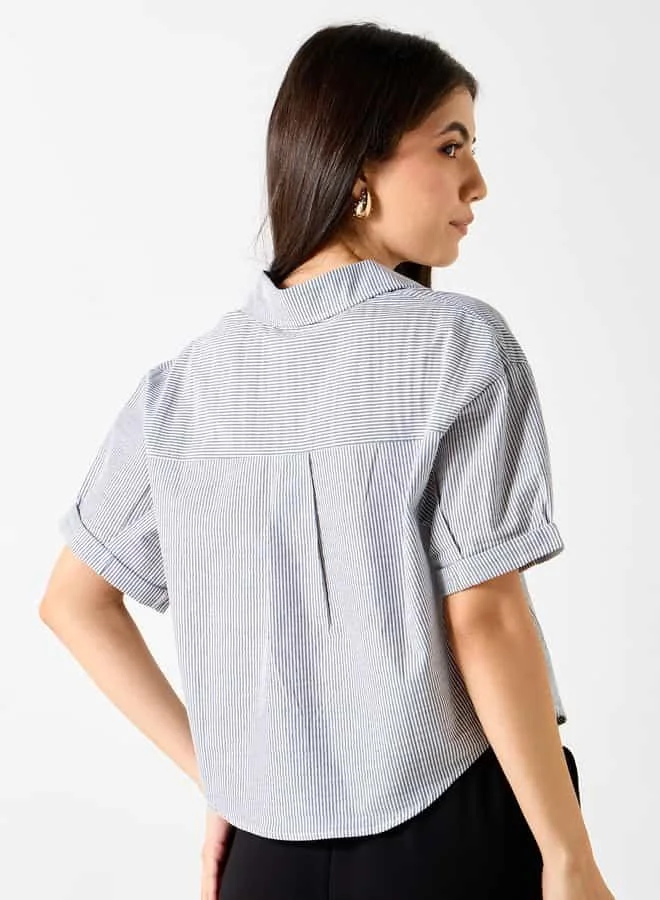 Lee Cooper Lee Cooper Pinstriped Collared Shirt with Short Sleeves