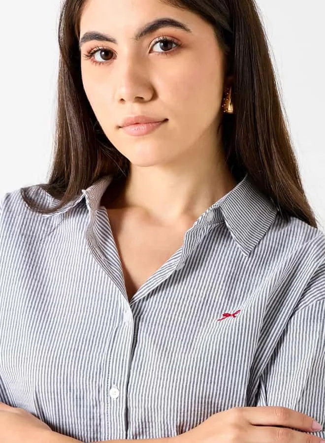 Lee Cooper Lee Cooper Pinstriped Collared Shirt with Short Sleeves
