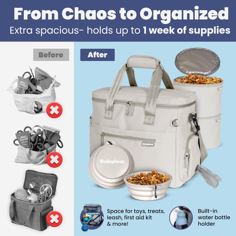 rubyloo The Original Doggy Bagâ„¢ - Complete Dog Travel Bag for Supplies with 2 BPA-Free Travel Dog Bowls & 2 Pet Food Containers - Traveling Kit for Road Trips, Camping, Weekend Away or Doggy Gift: Beige - Image 5