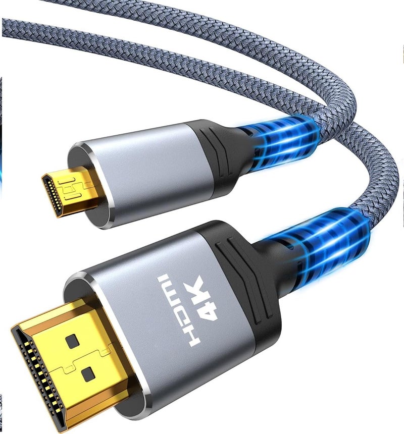 ETZIN 4K Micro HDMI to HDmI Cable 4.6 FT, Micro Male to Male Cable Nylon Braided Cord Adapter 2.0 4K@60HZ 2K@165HZ 18Gbps Compatible with Laptop Camera Monitor Grey - Image 1