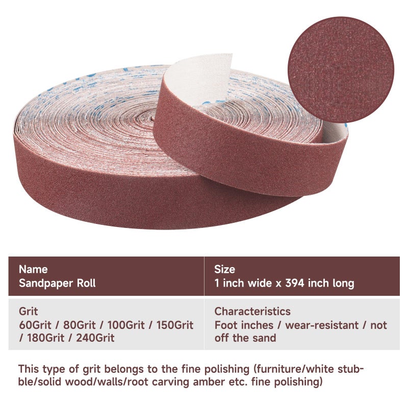 Shineboc Emery Cloth Roll 120 Grit Continuous Sandpaper Roll 1"" X 85 Feet Sandpaper Roll For Wood Furniture Finishing Metal Sanding Automotive Polishing - Image 5