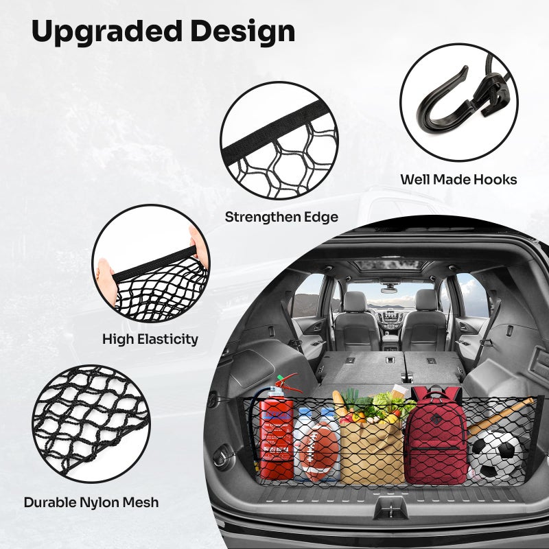 Canvcle Trunk Cargo Net for 2018-2025 2026 Chevy Equinox & GMC Terrain Accessories Envelope Style Mesh Trunk Net Organizer and Storage Stretchable Elastic Nylon Rear Cargo Netting with Hooks - Image 4
