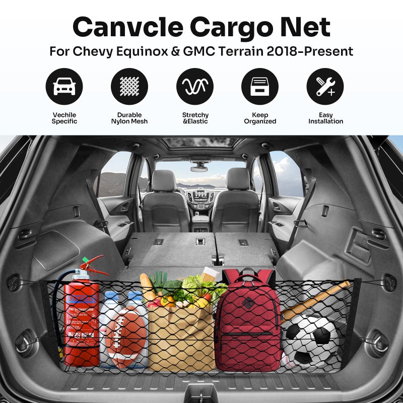 Canvcle Trunk Cargo Net for 2018-2025 2026 Chevy Equinox & GMC Terrain Accessories Envelope Style Mesh Trunk Net Organizer and Storage Stretchable Elastic Nylon Rear Cargo Netting with Hooks - Image 2