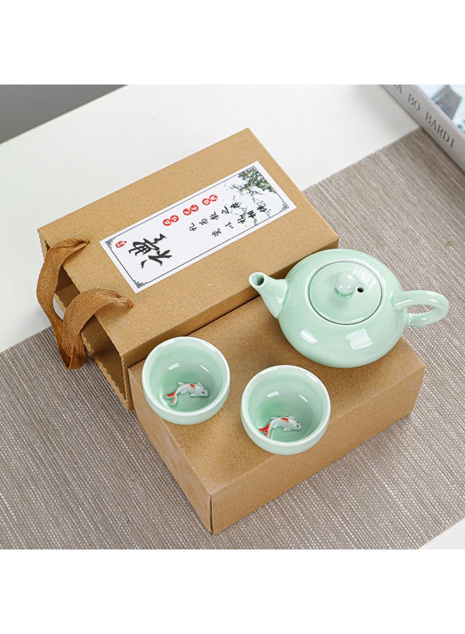 Celadon Xiaoyu One Pot And Six Cups Tea Set Set For Home Simple Portable Gift Event Souvenir Can Be Printed With Logo