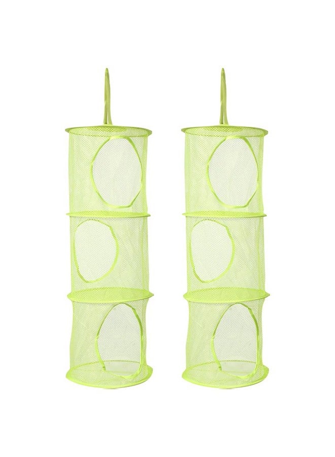 GSHLLO 2 Pcs Toy Storage Hanging Mesh 3 Compartment Organizer Net Stuffed Animal Hammock Foldable Organizing Baskets Clothes Hanger Organizer Bag for Room Bathroom Closet Green - Image 1