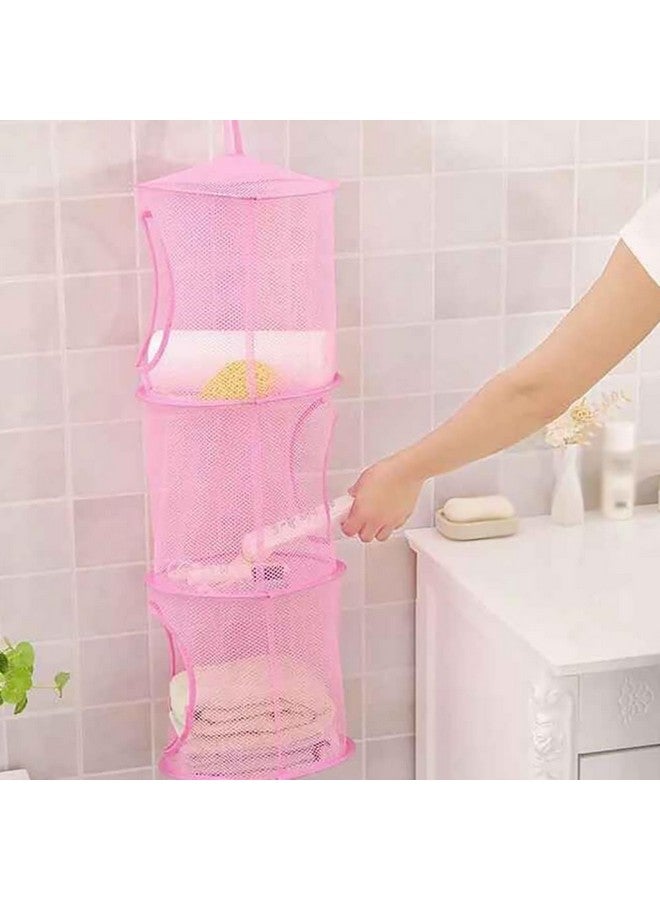 GSHLLO 2 Pcs Toy Storage Hanging Mesh 3 Compartment Organizer Net Stuffed Animal Hammock Foldable Organizing Baskets Clothes Hanger Organizer Bag for Room Bathroom Closet Green - Image 3