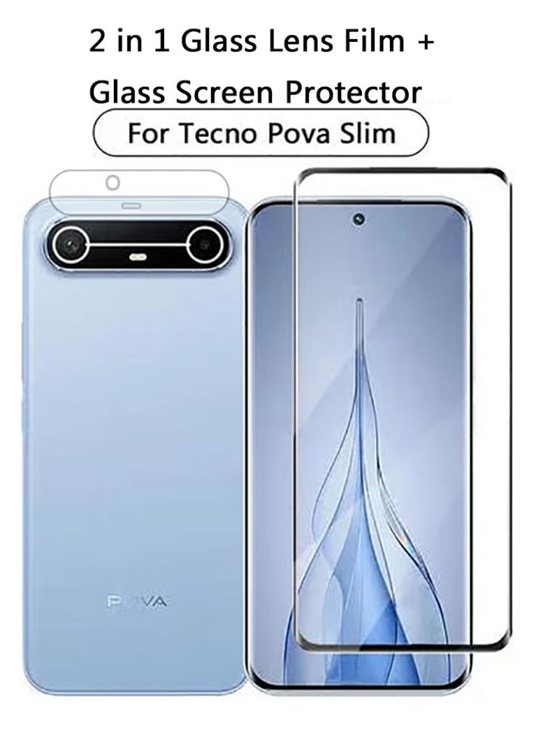 2 in 1 Tempered Glass Screen Protector for Tecno Pova Slim with Camera Lens Protector,9H Hardness Protective Film for Tecno Pova Slim, High Clear, Anti Scratch, Bubble Free Tempered Glass Film - Image 1