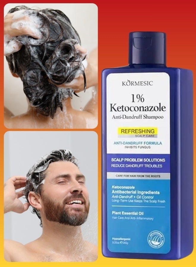 Kormesic شامبو مضاد للقشرة 265 جرام، شامبو مضاد للقشرة 1% كيتوكونازول، شامبو للعناية بفروة الرأس مضاد للبكتيريا للنساء والرجال - Image 1