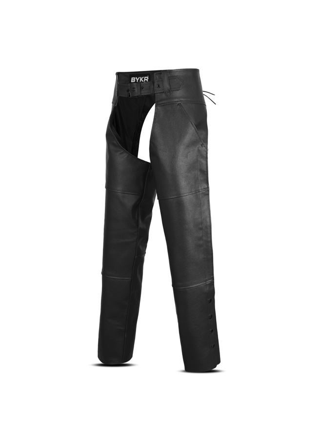 BYKR Leather Motorcycle Chaps for Men & Women Overpants Cowboy Riding Biker Vintage Chap Pants Adjustable Waist & Length (Black, 36 Inch) - Image 1