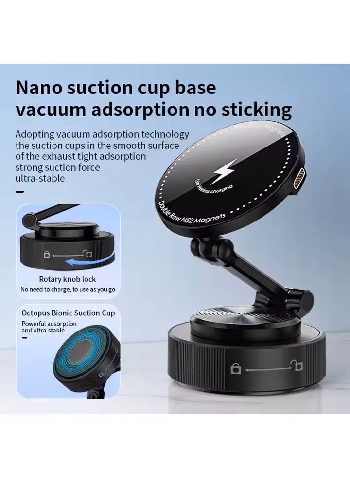15W Wireless Charge Vacuum Magnetic Car Mounted Folding Mobile Phone Holder Car Dashboard Cell Phones Stand Screen Bracket - Image 1