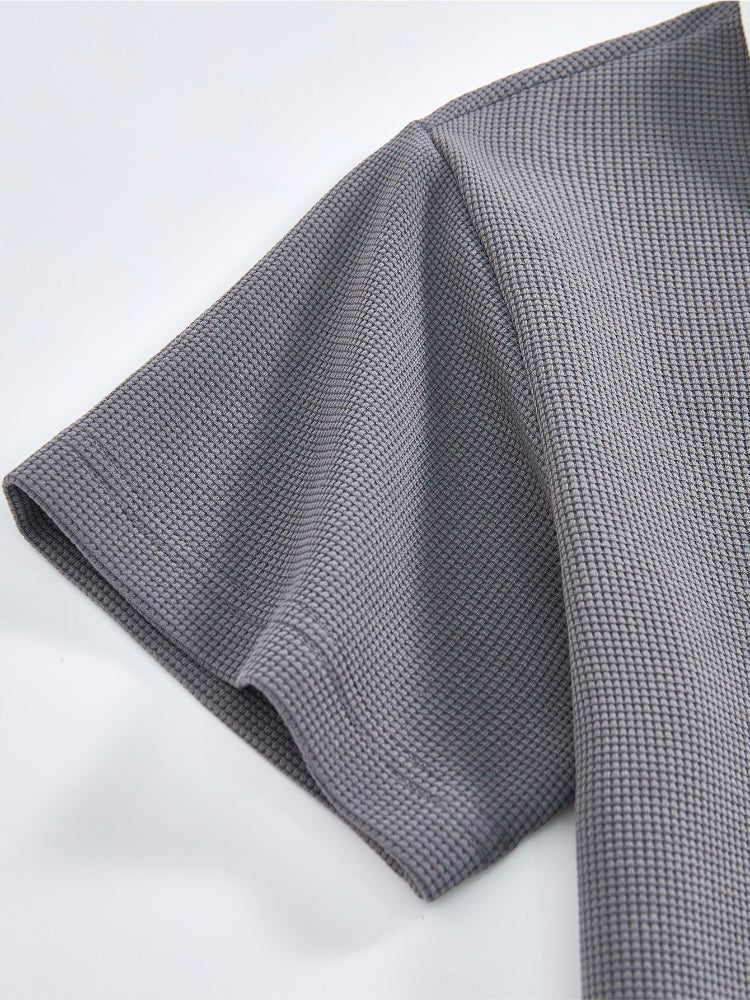 بالابالا تيشيرت بولو بأكمام قصيرة بنسيج منقوش وياقة كلاسيكية متباينة اللون للأولاد - Image 5