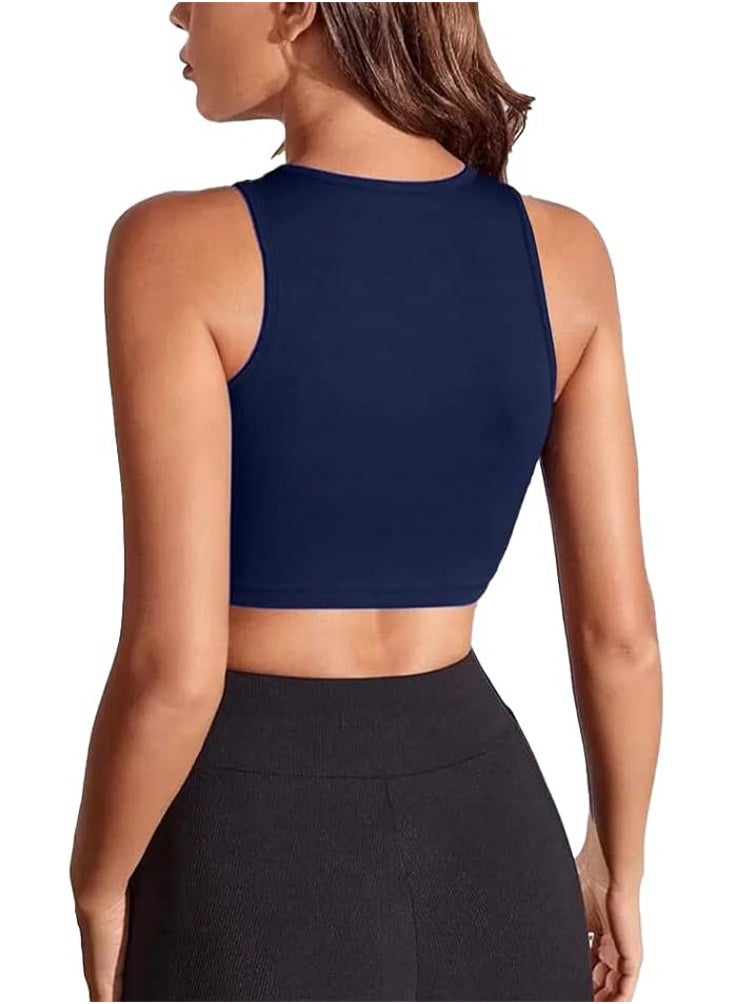 Nileton - Crop Sports Tank Top – Sleeveless Crew Neck Top - Not Padded - Image 1
