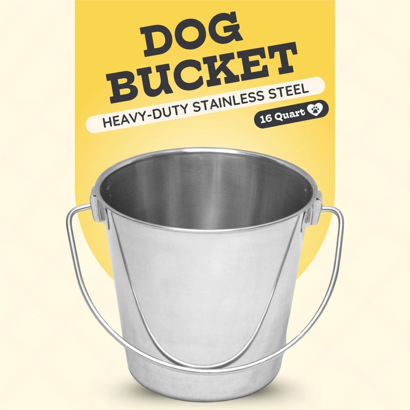 AASPIRE PETS 16 quart Heavy Duty Stainless Steel Round Bucket with Handle | 4 gal Sturdy Food & Water Bowl for XL Dog Goat sheep Horse & Livestock | Fits kennel Crate Cages Farm | Hanging Utility Pail - Image 2