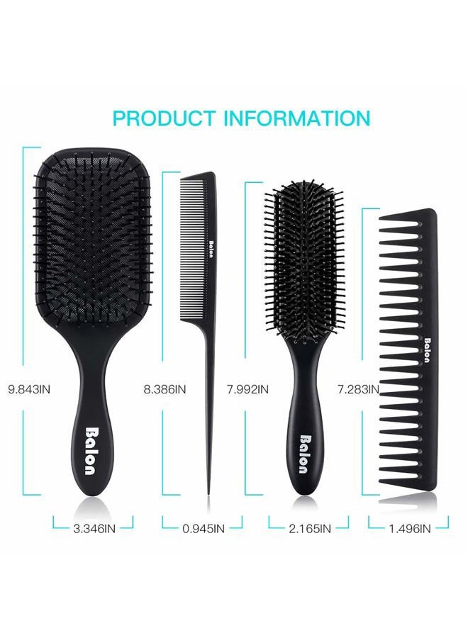BALON 4Pcs Paddle Hair Brush, Detangling Brush and Hair Comb Set for Men and Women, Great On Wet or Dry Hair, No More Tangle Hairbrush for Long Thick Thin Curly Natural Hair - Image 5