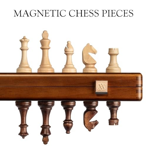 A&A 15" Magnetic Wooden Chess Set, Handmade 3" King Height Knight Staunton Chess Pieces with 2 Extra Queen, Folding Portable Travel Game Set - Image 2