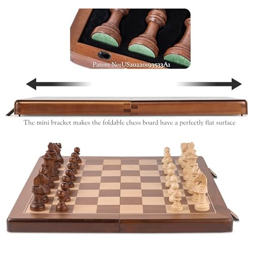 A&A 15" Magnetic Wooden Chess Set, Handmade 3" King Height Knight Staunton Chess Pieces with 2 Extra Queen, Folding Portable Travel Game Set - Image 3