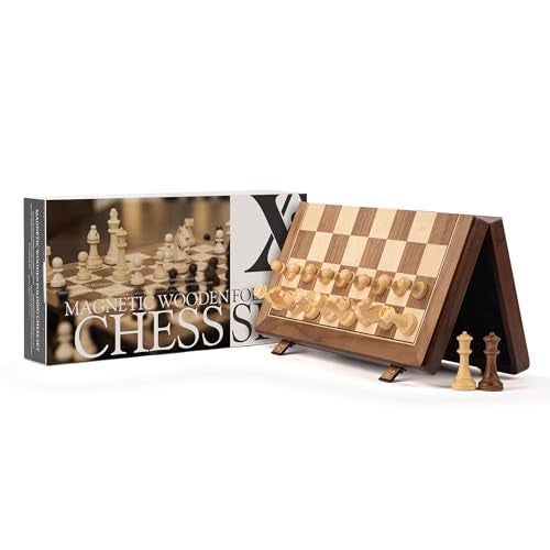 A&A 15" Magnetic Wooden Chess Set, Handmade 3" King Height Knight Staunton Chess Pieces with 2 Extra Queen, Folding Portable Travel Game Set - Image 5