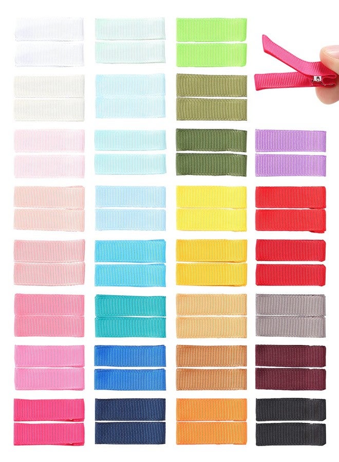 Cinaci 60 Pack/30 Pairs 5 CM 2 Inch Solid Plain Grosgrain Ribbon Cloth Fabric Covered Fully Lined DIY Metal Alligator Hair Clips Duckbill Barrettes Accessories for Baby Girls Toddlers Kids Teens - Image 1