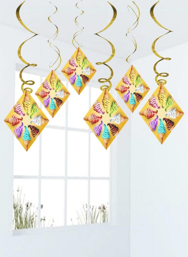 Balloonistics Ice Cream Theme Ceiling Swirl Decorations Birthday Cutout Festive Party Supplies Decorations Event Party (Pack of 6 Swirls and Cutouts) - Image 1