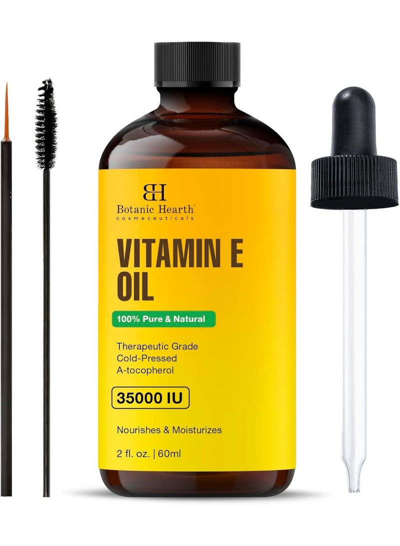 Botanic Hearth Vitamin E Oil | 100% Pure and Natural oil for Growth of Nails, Hair, Eyebrows & Eyelashes | 35,000 IU | Hair & Body Oil with Eyebrow & Eyelash Brush| 2 Fl Oz