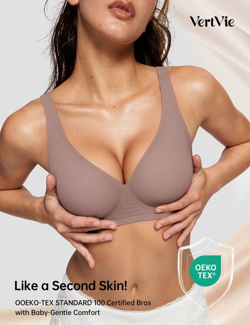 Vertvie Jelly Wireless Bras for Women Push Up Plunge Seamless T-Shirt Bras No Underwire Supportive Full Coverage Bralettes(Grey,Medium) - Image 4