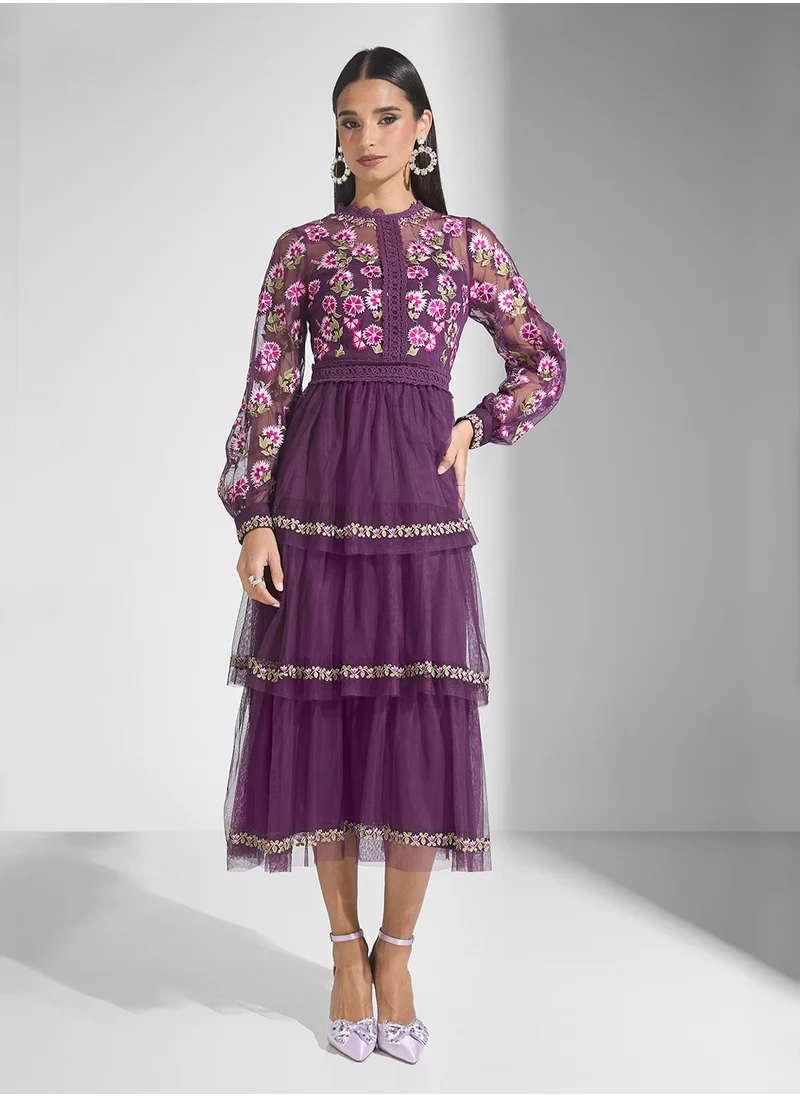 فروك اند فرل Embroidered Midi Dress