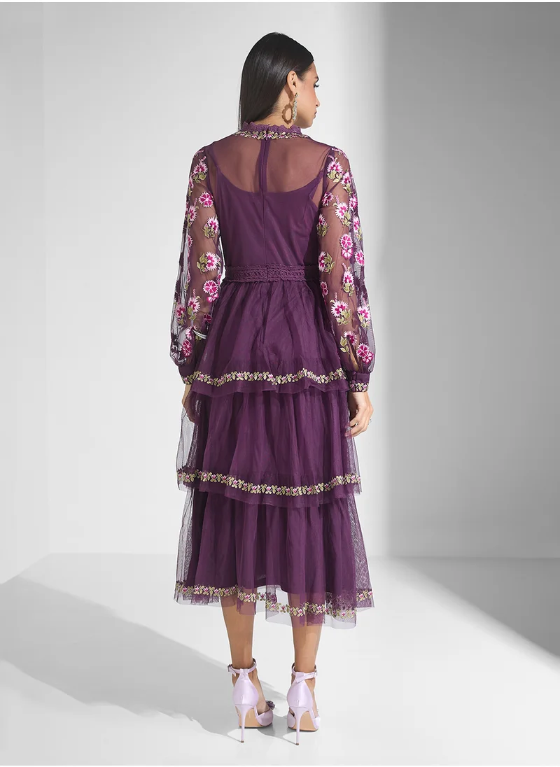 فروك اند فرل Embroidered Midi Dress