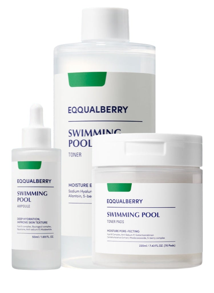 إيكوالبيري جفاف البشرة وخشونة الملمس – مجموعة إيكوالبيري سويمينغ بول بالتونر والأمبول وبادز التونر للترطيب العميق - Image 1