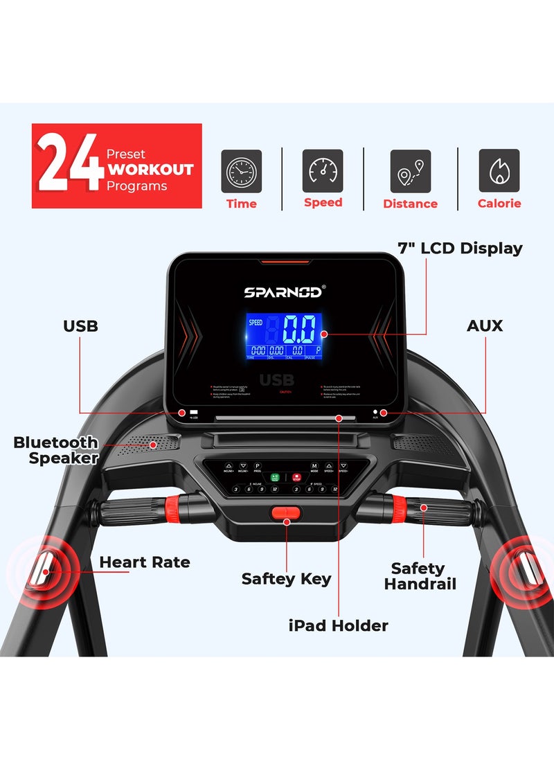 Sparnod Fitness Sparnod Fitness STH-5720 Treadmill for Home Foldable | 7HP Peak DC Motor | Auto Incline 22% | 1-20 km/h Speed | 7" LCD Display | Bluetooth Speaker | Hydraulic Fold | Running Machine for Home Exercise  - Image 5