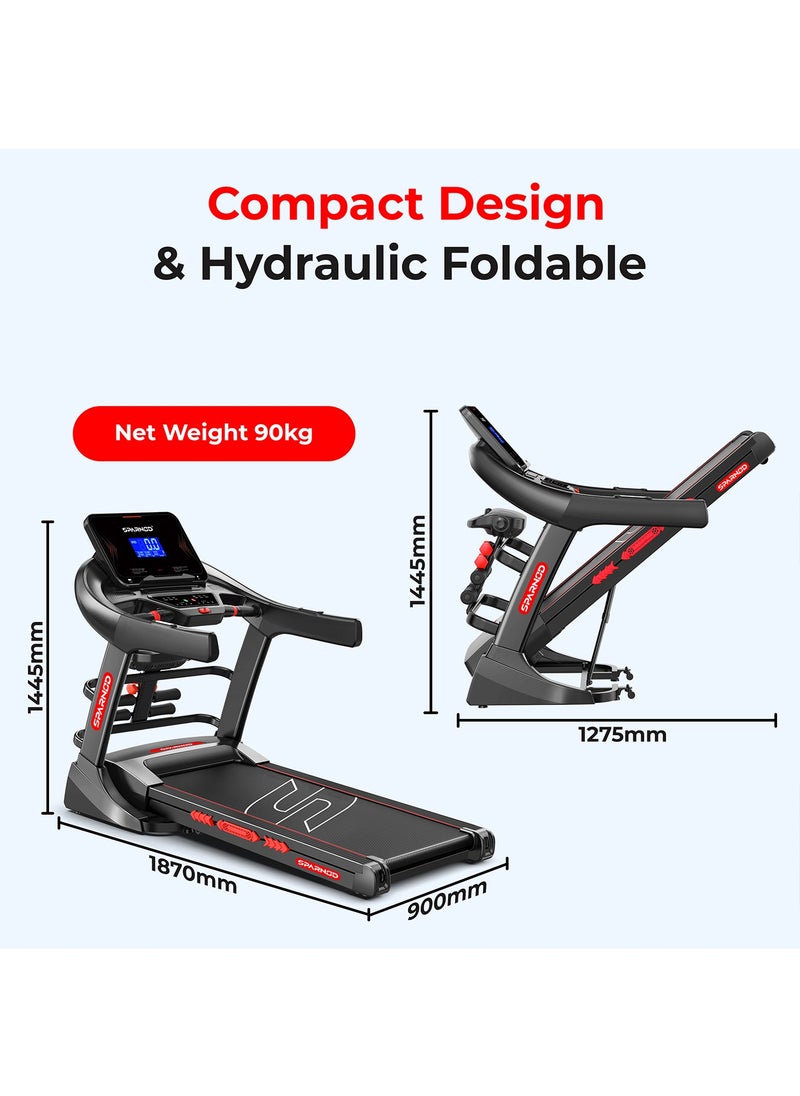Sparnod Fitness - Sparnod Fitness STH-5720 Treadmill for Home Foldable | 7HP Peak DC Motor | Auto Incline 22% | 1-20 km/h Speed | 7" LCD Display | Bluetooth Speaker | Hydraulic Fold | Running Machine for Home Exercise - Image 1
