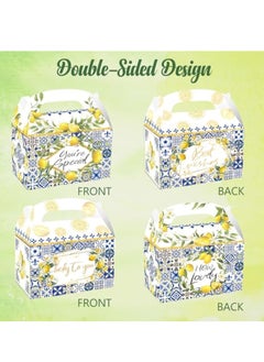 KASTWAVE 24 Pack Capri Lemon Party Cardboard Treat Box, Graduation Candy Boxes, Blue Tile Yellow Lemon Party Favor Boxes, Goody Bags, reat Boxes for Capri Lemon Theme Birthday Bridal Baby Shower Supplies  - Image 5