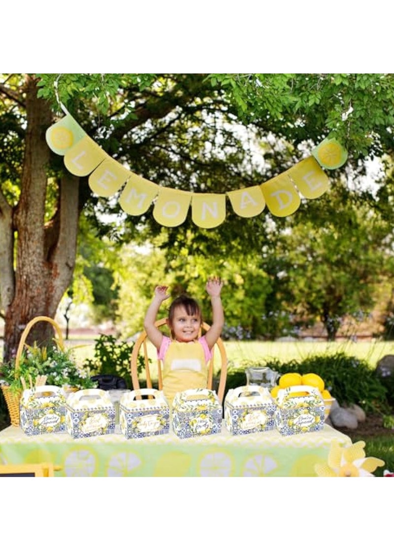 KASTWAVE 24 علبة كابري ليمون لحفل الكرتون، صناديق حلوى التخرج، صناديق تفضيل حفلة مزينة بالبلاط الأزرق والليمون الأصفر، حقائب هدايا، صناديق علاج لمستلزمات موضوع كابري ليمون لعيد ميلاد الزفاف أو حفلة البيبي - Image 4