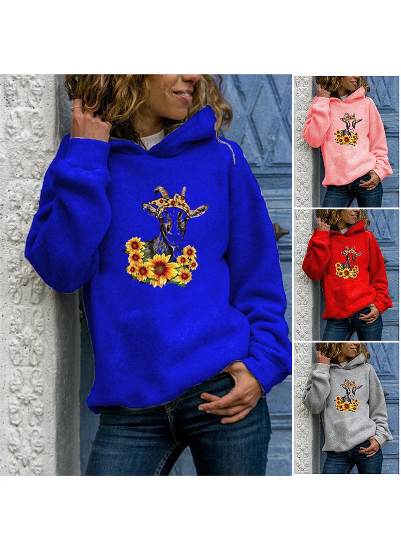 Generic - Long Sleeve Hoodie Womens Fashion Animal Print round Neck Pullover Sweatshirt Streetwear Style Comfortable Fit Polyester Fiber gray hooded - Image 1