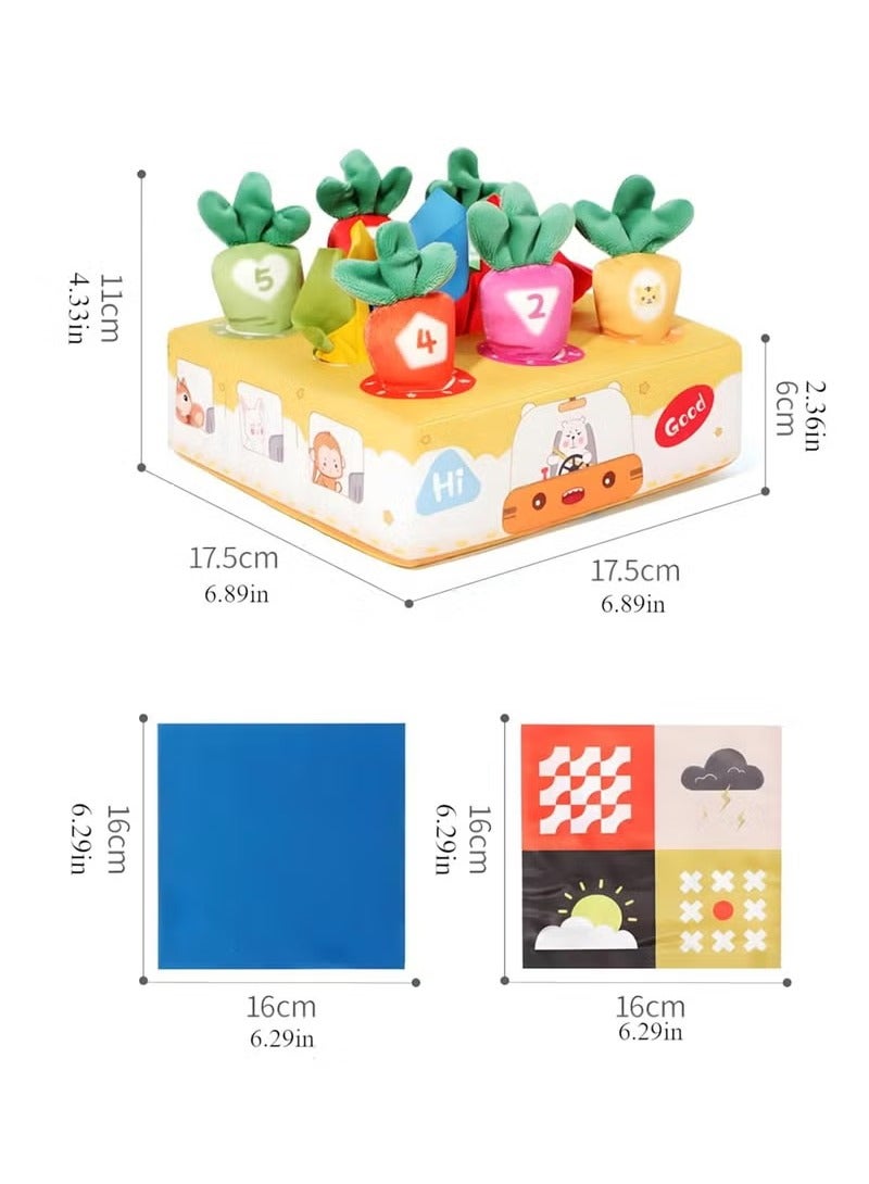 Arabest 2 in1 Baby Tissue Box Toy with Carrot Pulling and Extract tissue paper - Includes 6 Carrots, 4 Ultra-soft Tissues, and 2 Crinkle Papers - Encourages Sensory Development, Hand-eye Coordination (Bear Bus)  - Image 3