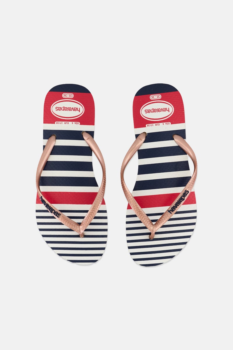 havaianas Women Style 2 Slim Nautical Stripe Slippers, White/Navy  - Image 2