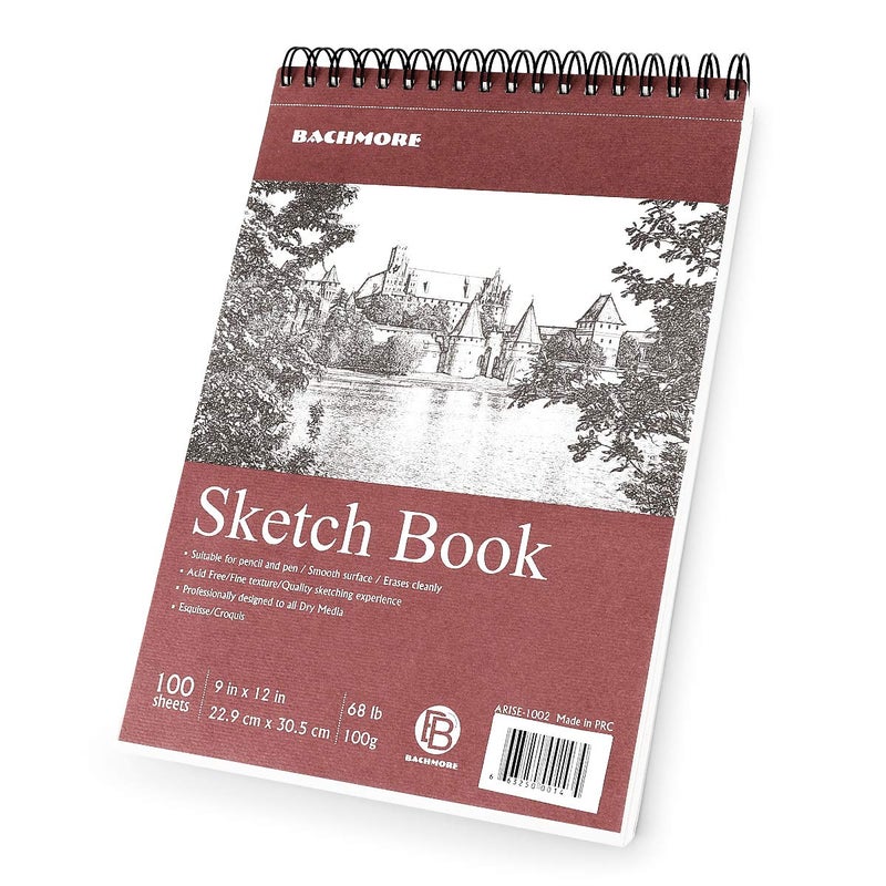 BB Bachmore Bachmore Sketchpad 9X12 Inch (68lb/100g), 100 Sheets of TOP Spiral Bound Sketch Book for Artist Pro & Amateurs | Marker Art, Colored Pencil, Charcoal for Sketching - Image 1