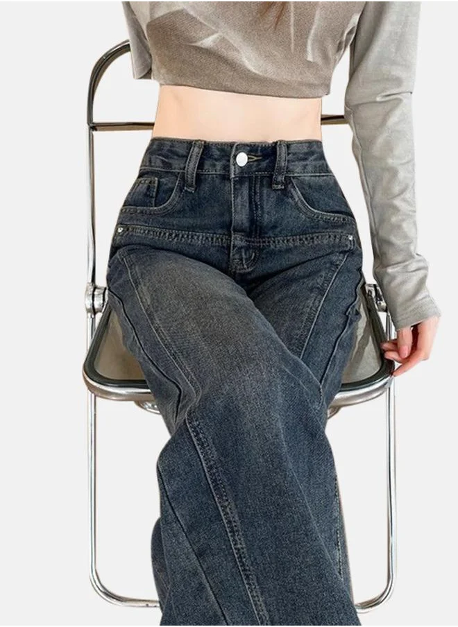 يونيكي Grey Cotton Straight Fit High-Rise Jeans